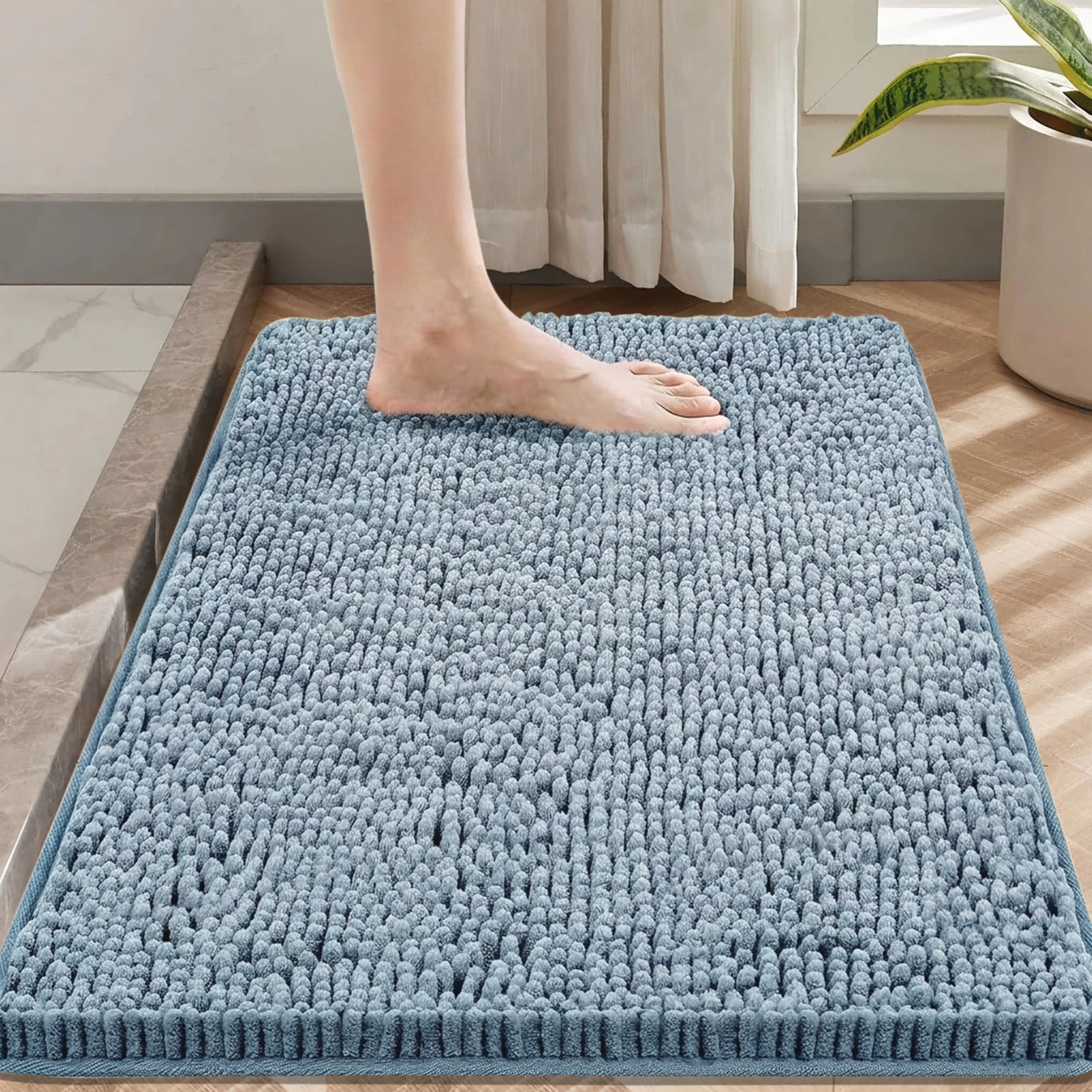 Evlmd Bathroom Rugs, Soft Chenille Non-Slip Bath Rug, Strong Water Absorbent Quick Dry Machine Washable, Shower Mat for Tub & Bathroom Floor