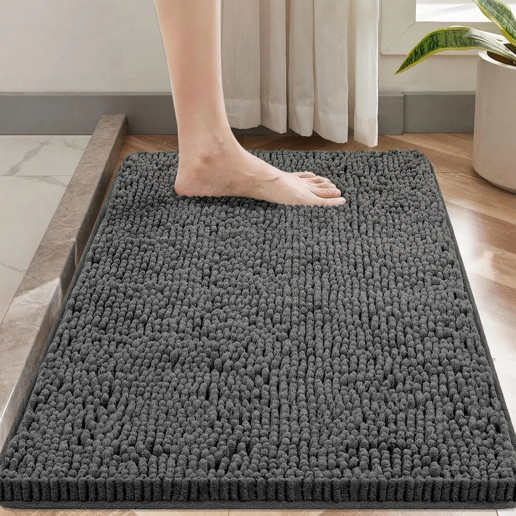 Evlmd Bathroom Rugs, Soft Chenille Non-Slip Bath Rug, Strong Water Absorbent Quick Dry Machine Washable, Shower Mat for Tub & Bathroom Floor