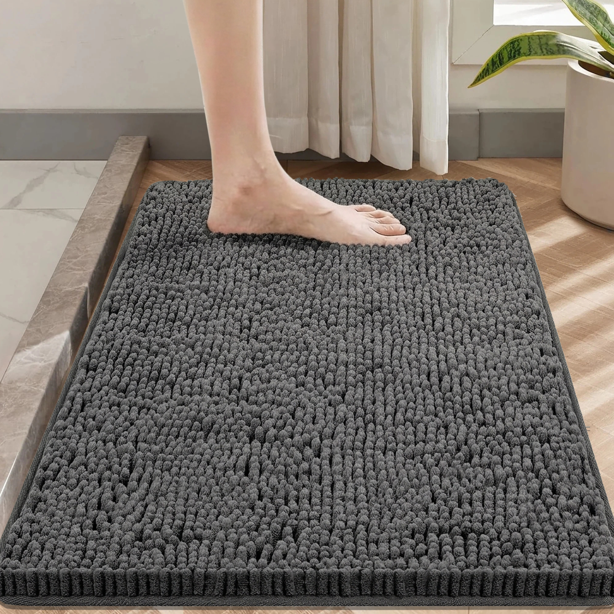 Evlmd Bathroom Rugs, Soft Chenille Non-Slip Bath Rug, Strong Water Absorbent Quick Dry Machine Washable, Shower Mat for Tub & Bathroom Floor