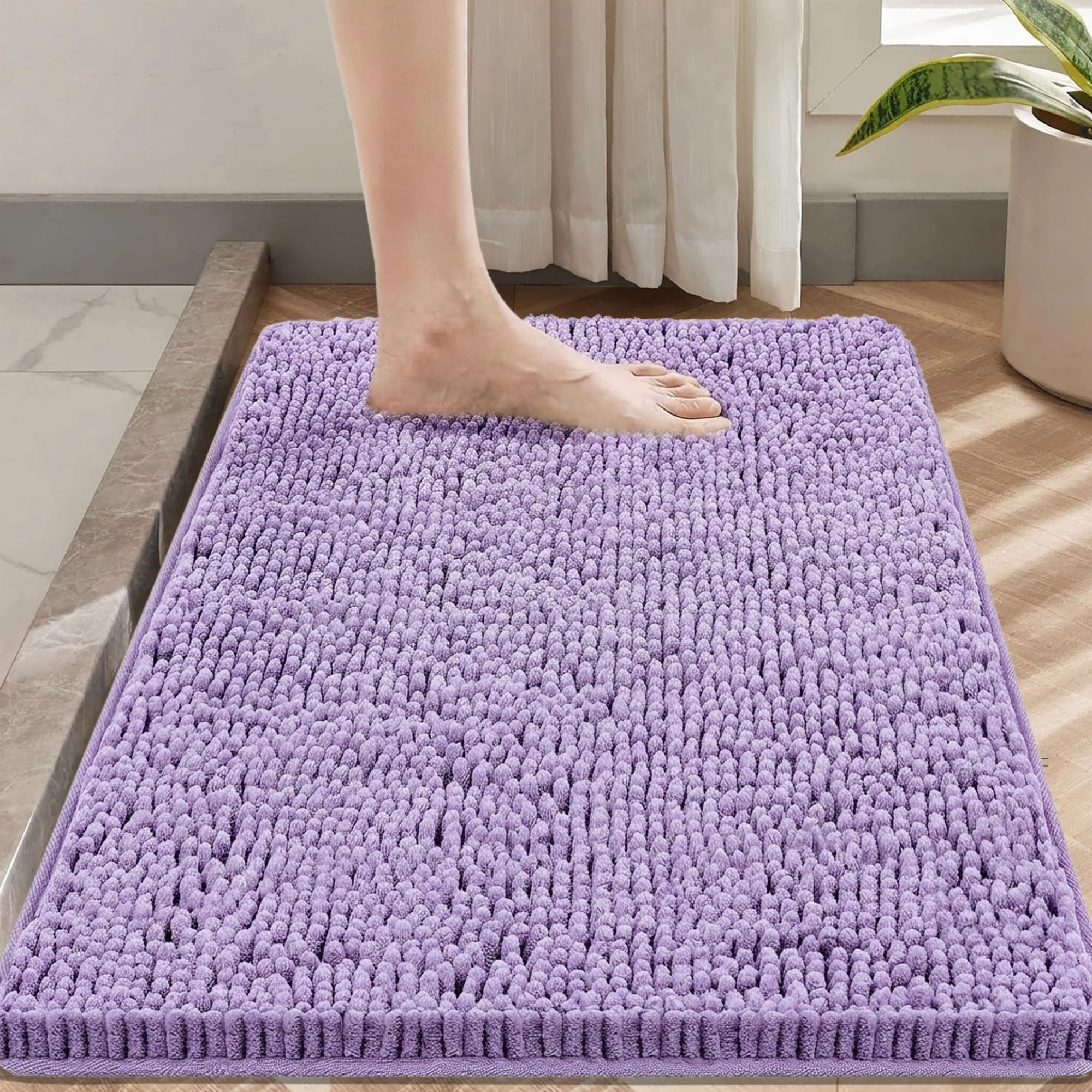Evlmd Bathroom Rugs, Soft Chenille Non-Slip Bath Rug, Strong Water Absorbent Quick Dry Machine Washable, Shower Mat for Tub & Bathroom Floor
