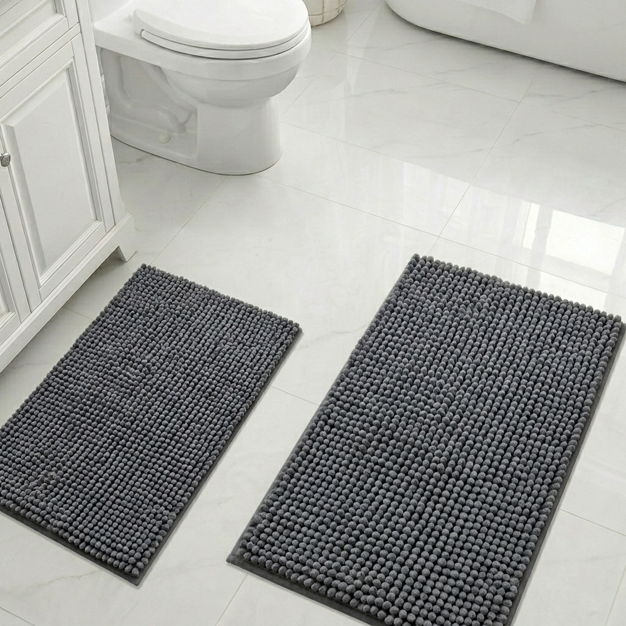 Evlmd Bathroom Rugs, Soft Chenille Non-Slip Bath Rug, Strong Water Absorbent Quick Dry Machine Washable, Shower Mat for Tub & Bathroom Floor