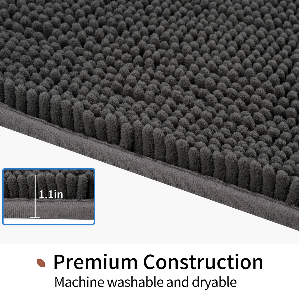 Evlmd Bathroom Rugs, Soft Chenille Non-Slip Bath Rug, Strong Water Absorbent Quick Dry Machine Washable, Shower Mat for Tub & Bathroom Floor
