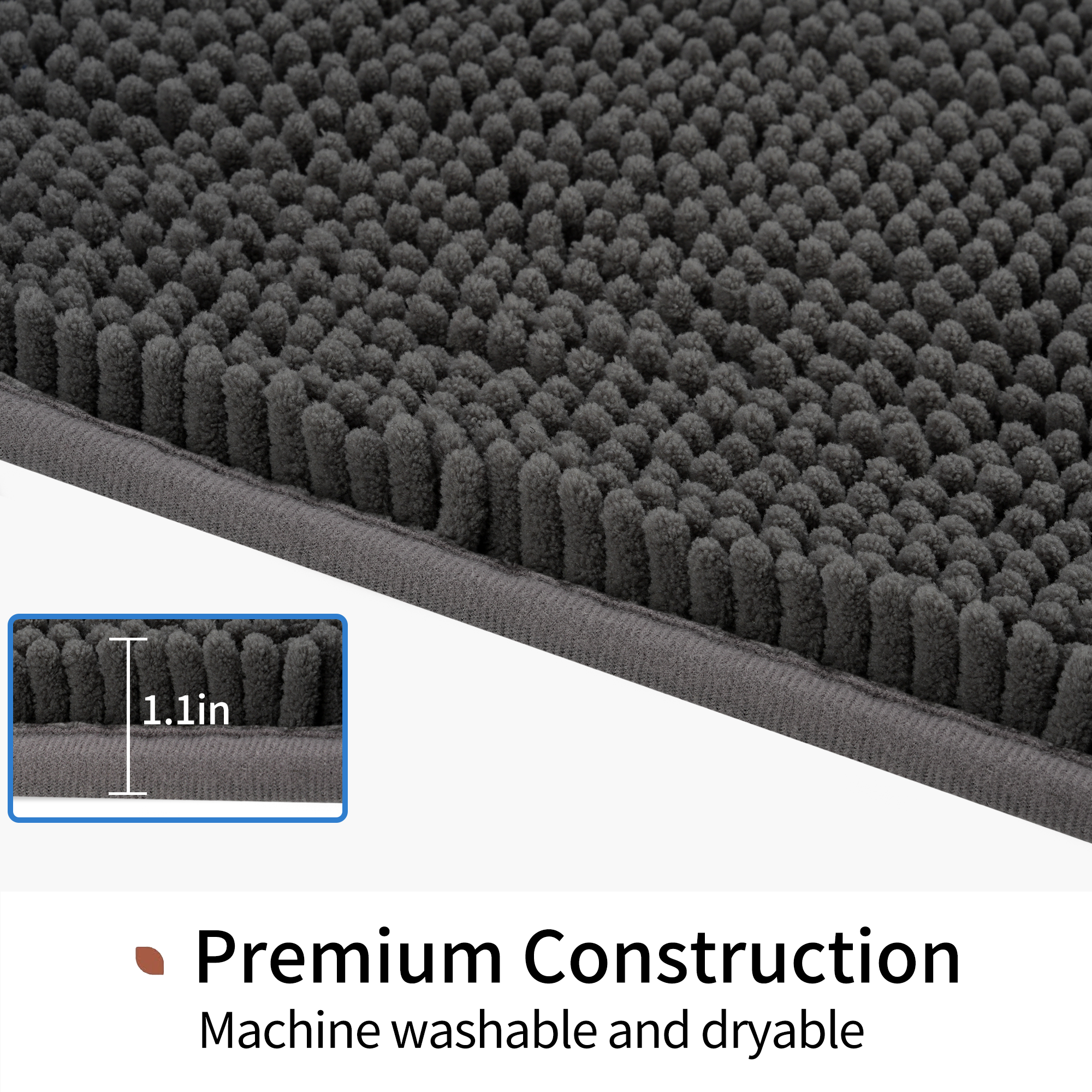 Evlmd Bathroom Rugs, Soft Chenille Non-Slip Bath Rug, Strong Water Absorbent Quick Dry Machine Washable, Shower Mat for Tub & Bathroom Floor