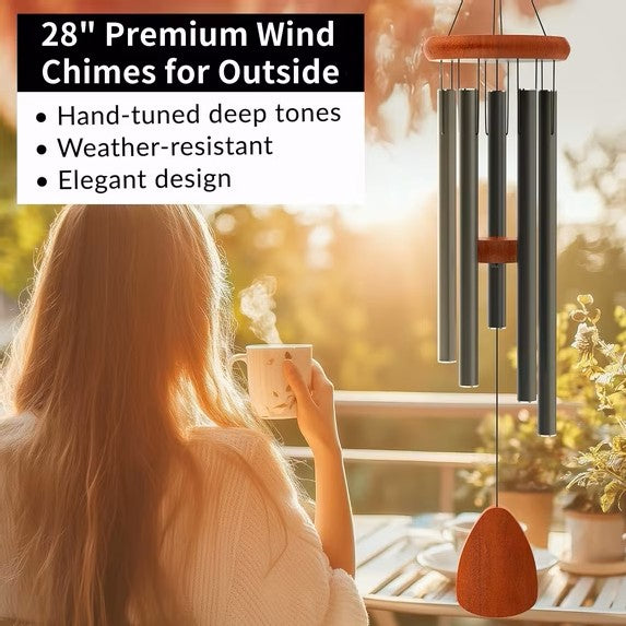 Vokome  28" Wind Chimes for Outside, Deep Tone Aluminium Wind Chimes with Wind Catcher, Memorial Gift for Mom, Garden & Patio Decor, Black
