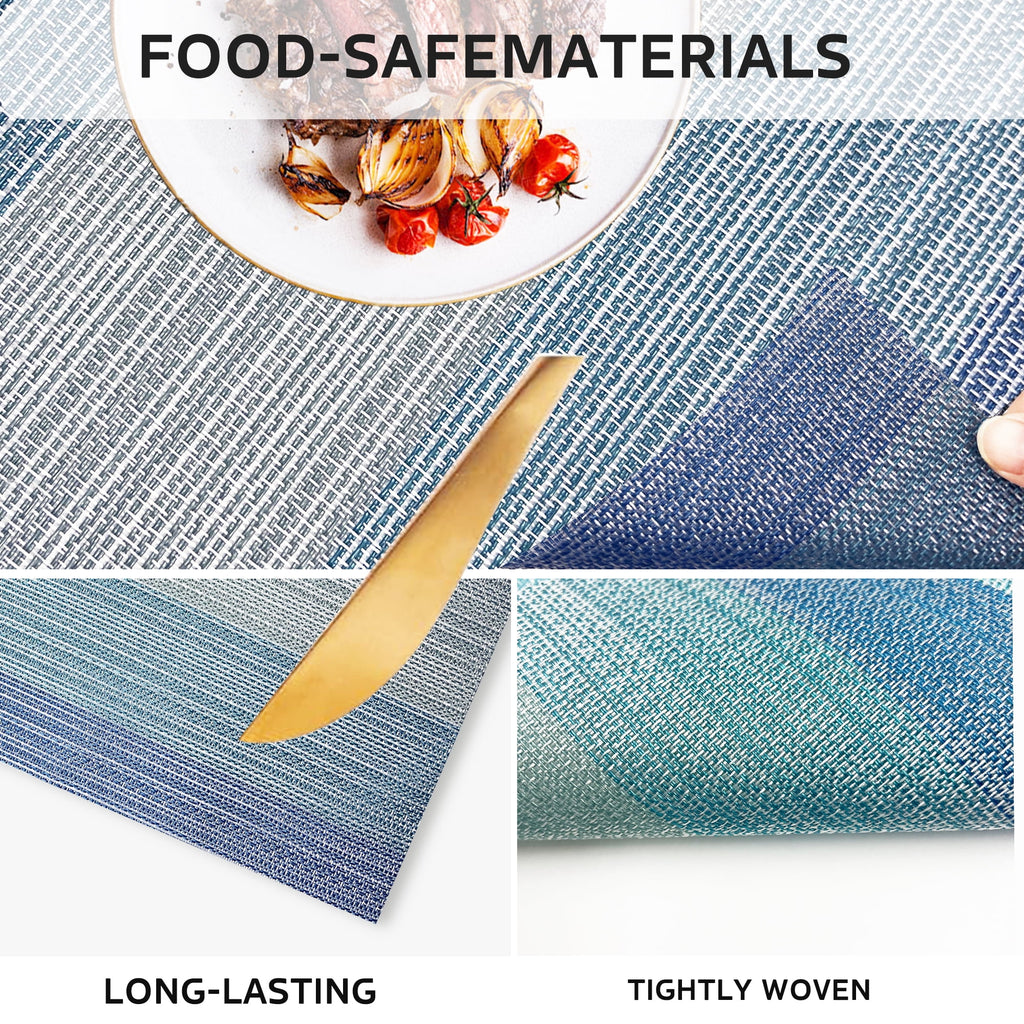 Evlmd Placemats, Vinyl Table Place Mats Washable Wipeable Placemat for Kitchen Dining Table Decoration Indoor Outdoor Placemats Set of 4, 12x18 Inch