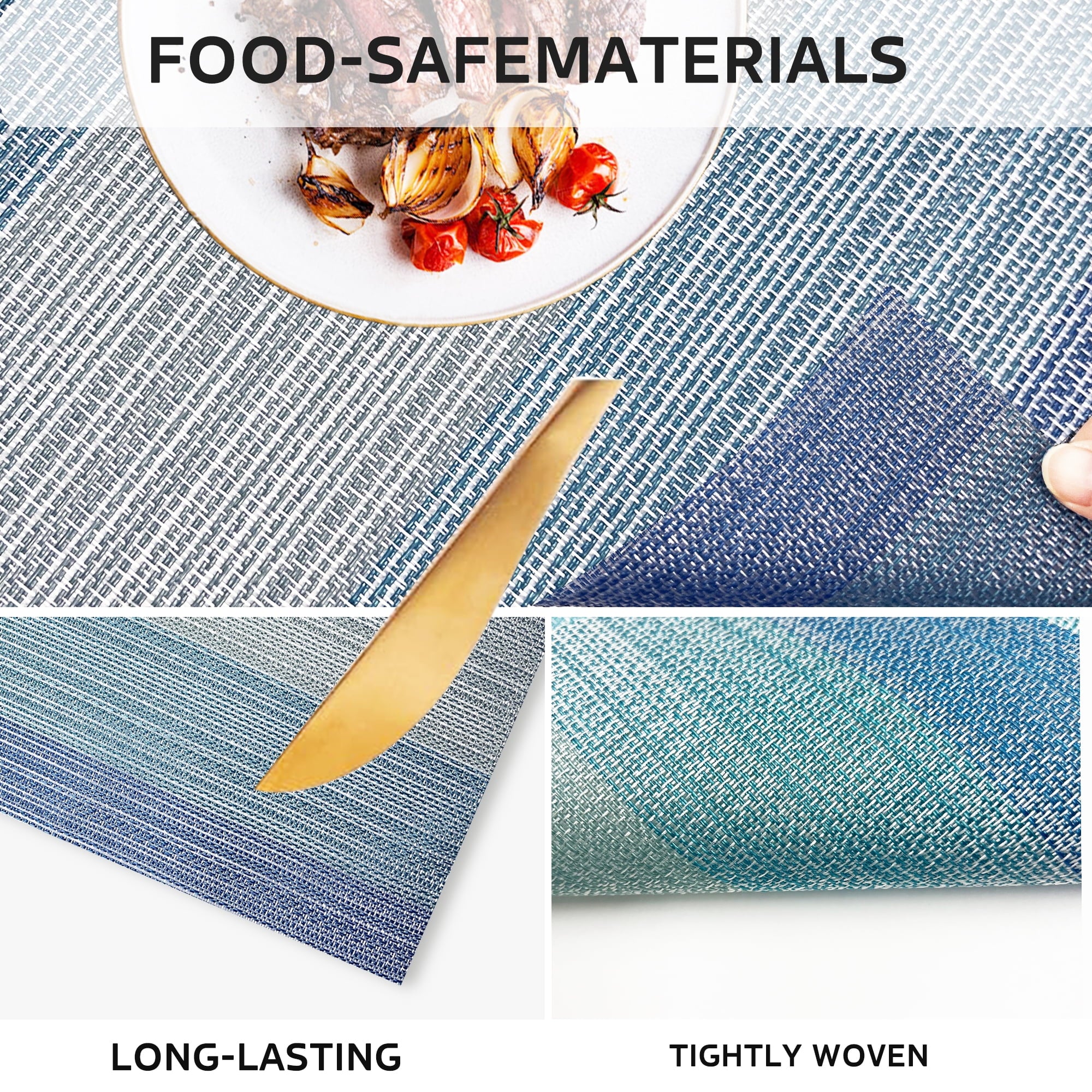 Evlmd Placemats, Vinyl Table Place Mats Washable Wipeable Placemat for Kitchen Dining Table Decoration Indoor Outdoor Placemats Set of 4, 12x18 Inch