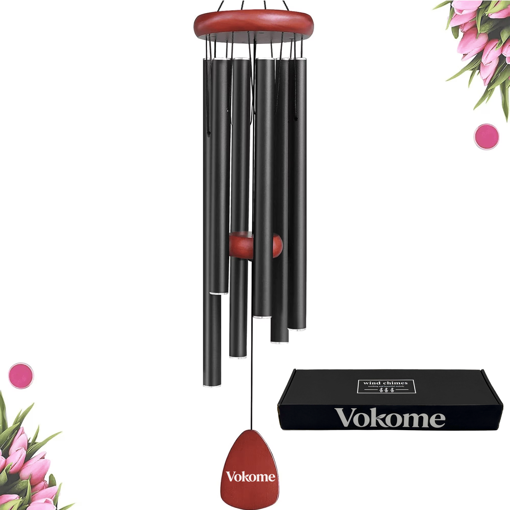 Vokome  28" Wind Chimes for Outside, Deep Tone Aluminium Wind Chimes with Wind Catcher, Memorial Gift for Mom, Garden & Patio Decor, Black