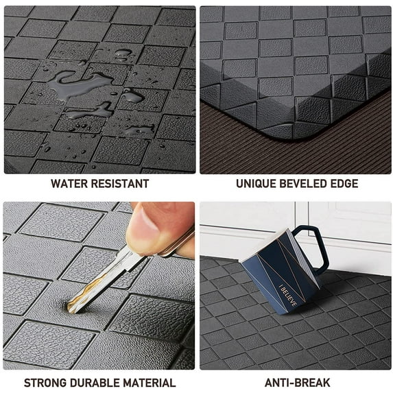 LANHUE  Anti-Fatigue Floor Mat , Memory Foam Rug, Waterproof PVC Padded Comfort Mat for Kitchen Sink, Laundry Room, Office, Black
