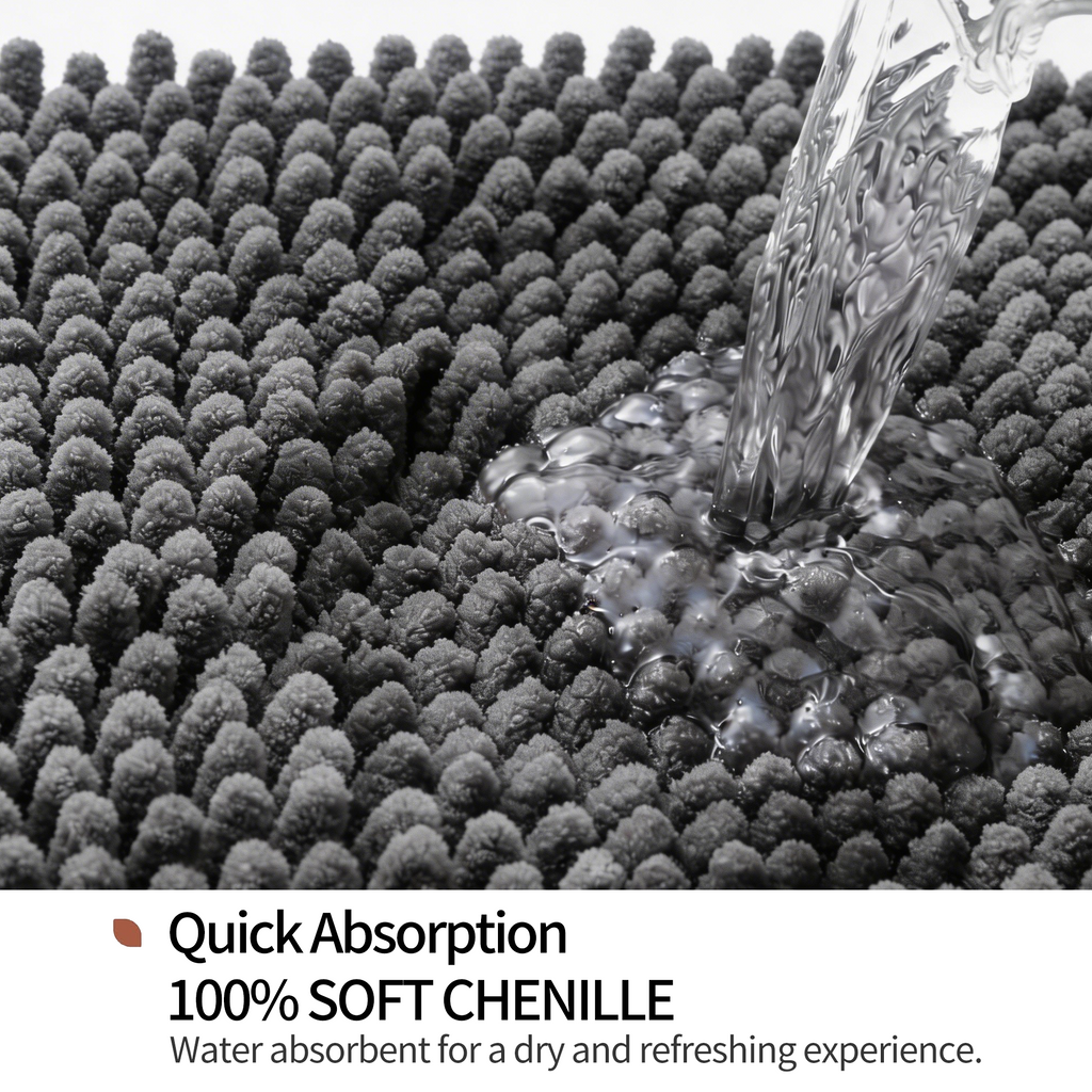 Evlmd Bathroom Rugs, Soft Chenille Non-Slip Bath Rug, Strong Water Absorbent Quick Dry Machine Washable, Shower Mat for Tub & Bathroom Floor