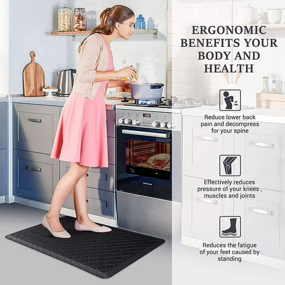 LANHUE  Anti-Fatigue Floor Mat , Memory Foam Rug, Waterproof PVC Padded Comfort Mat for Kitchen Sink, Laundry Room, Office, Black