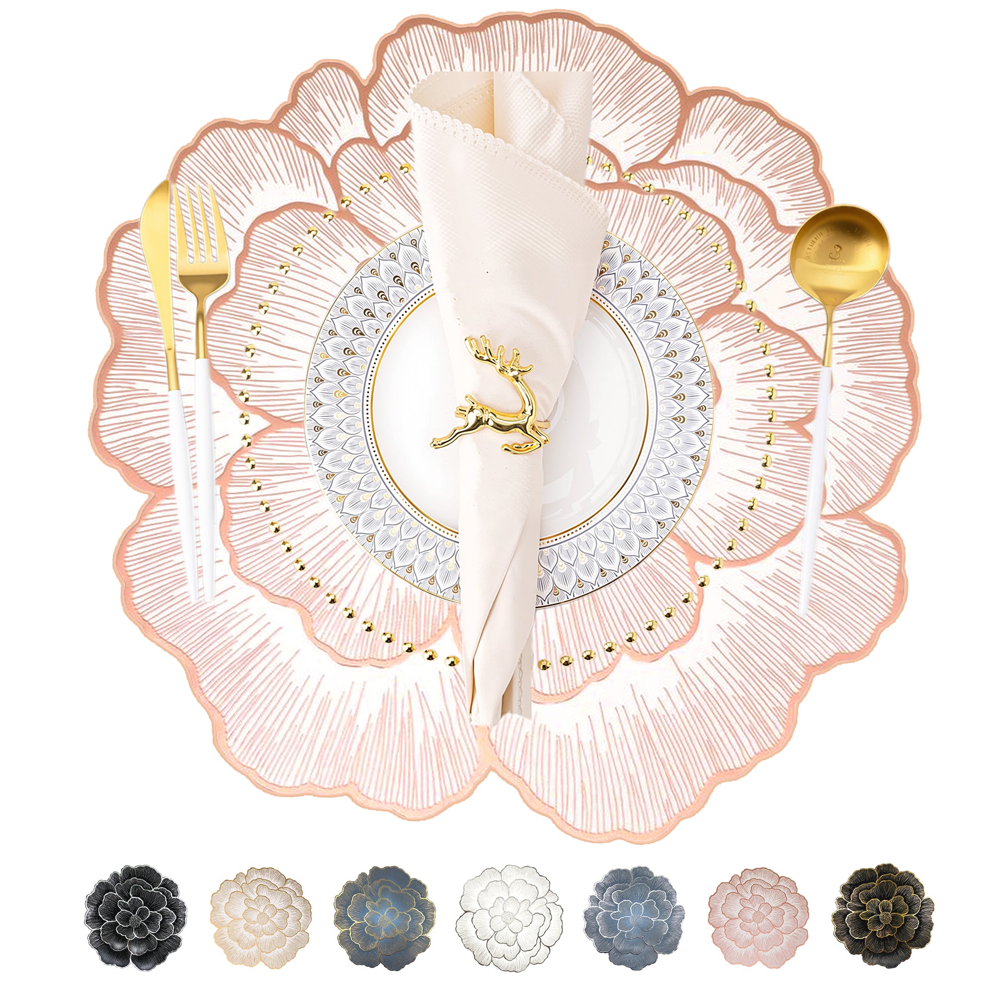 Evlmd Placemats Set of 4， Round Rose Flowers Placemats，15" Heat Resistant Non-Slip Table Mats for Dining, Wedding, Party, Kitchen Decoration