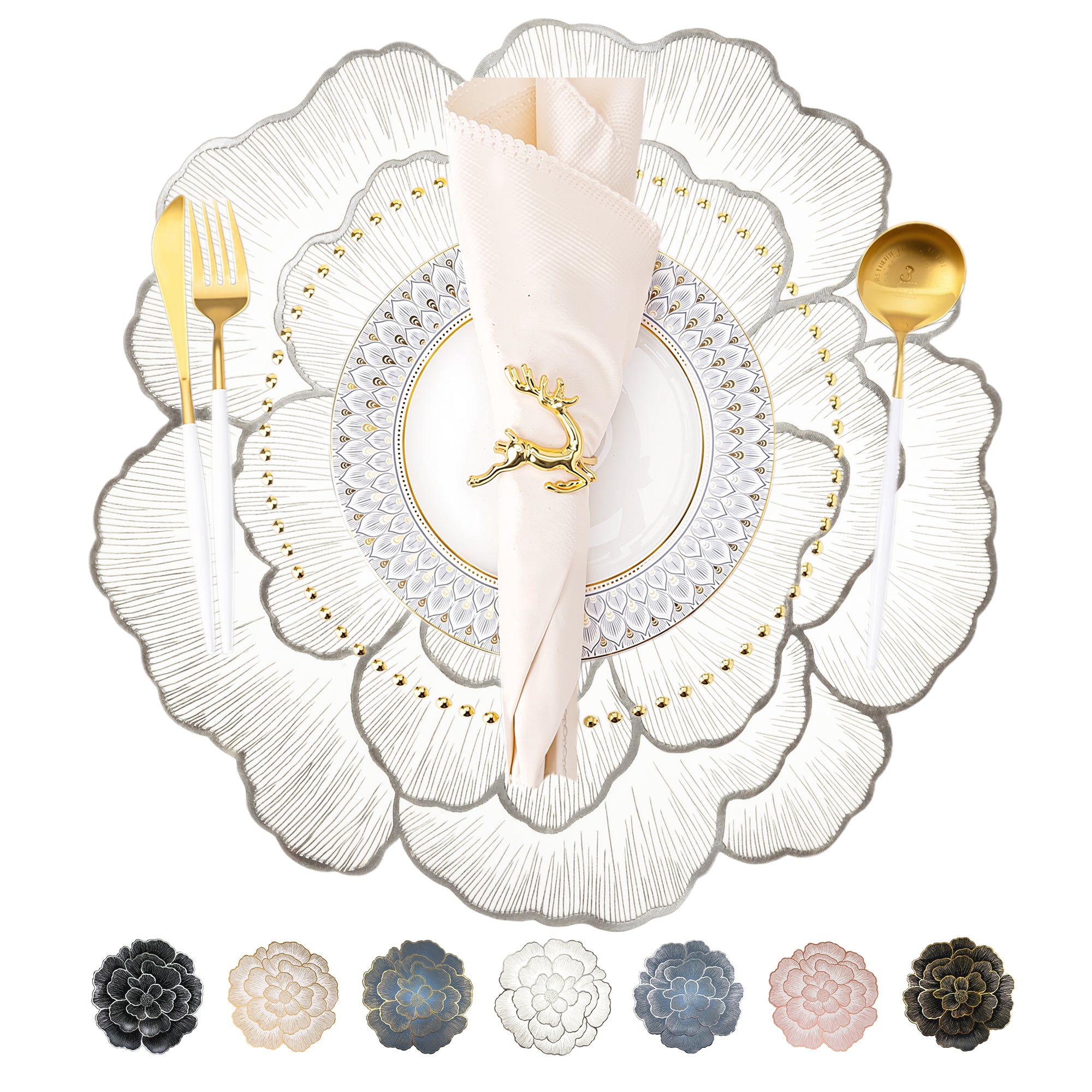 Evlmd Placemats Set of 4， Round Rose Flowers Placemats，15" Heat Resistant Non-Slip Table Mats for Dining, Wedding, Party, Kitchen Decoration