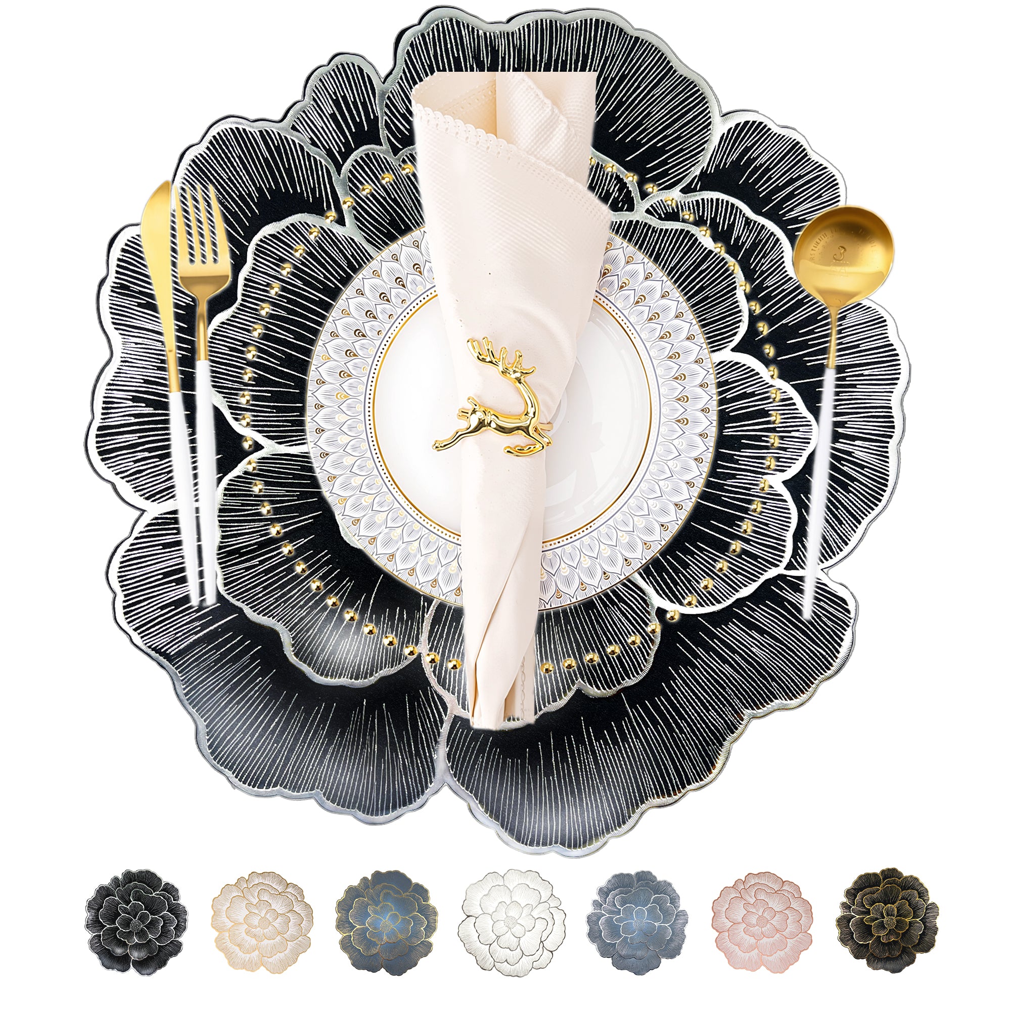 Evlmd Placemats Set of 4， Round Rose Flowers Placemats，15" Heat Resistant Non-Slip Table Mats for Dining, Wedding, Party, Kitchen Decoration