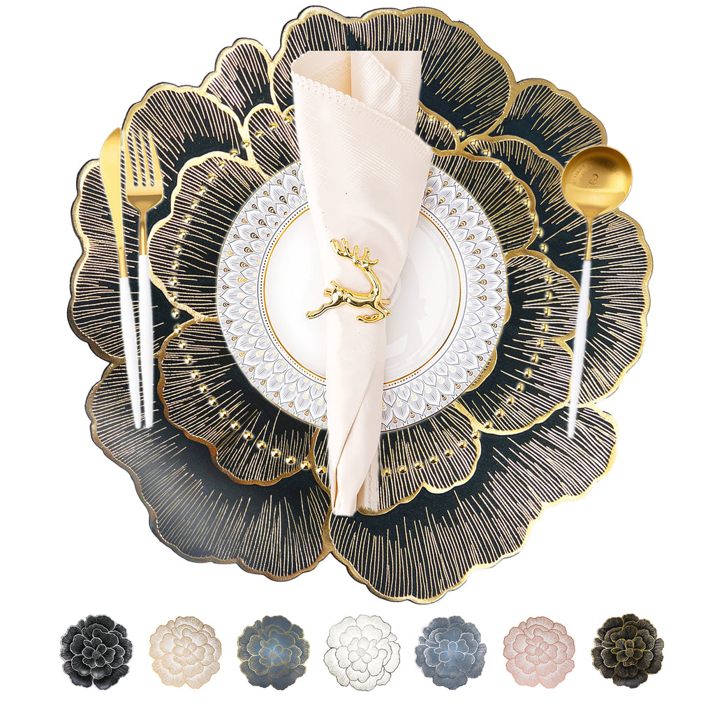 Evlmd Placemats Set of 4， Round Rose Flowers Placemats，15" Heat Resistant Non-Slip Table Mats for Dining, Wedding, Party, Kitchen Decoration