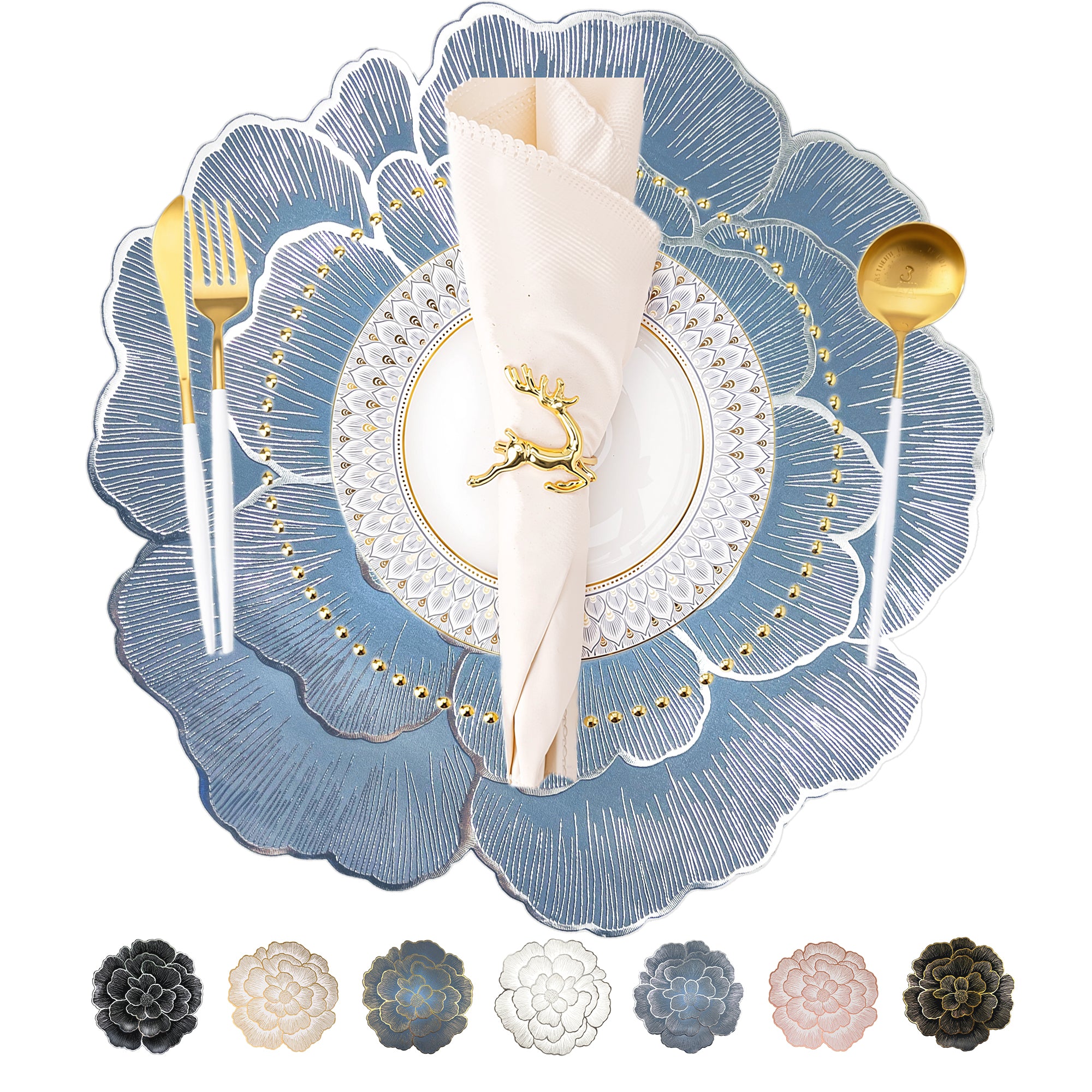 Evlmd Placemats Set of 4， Round Rose Flowers Placemats，15" Heat Resistant Non-Slip Table Mats for Dining, Wedding, Party, Kitchen Decoration