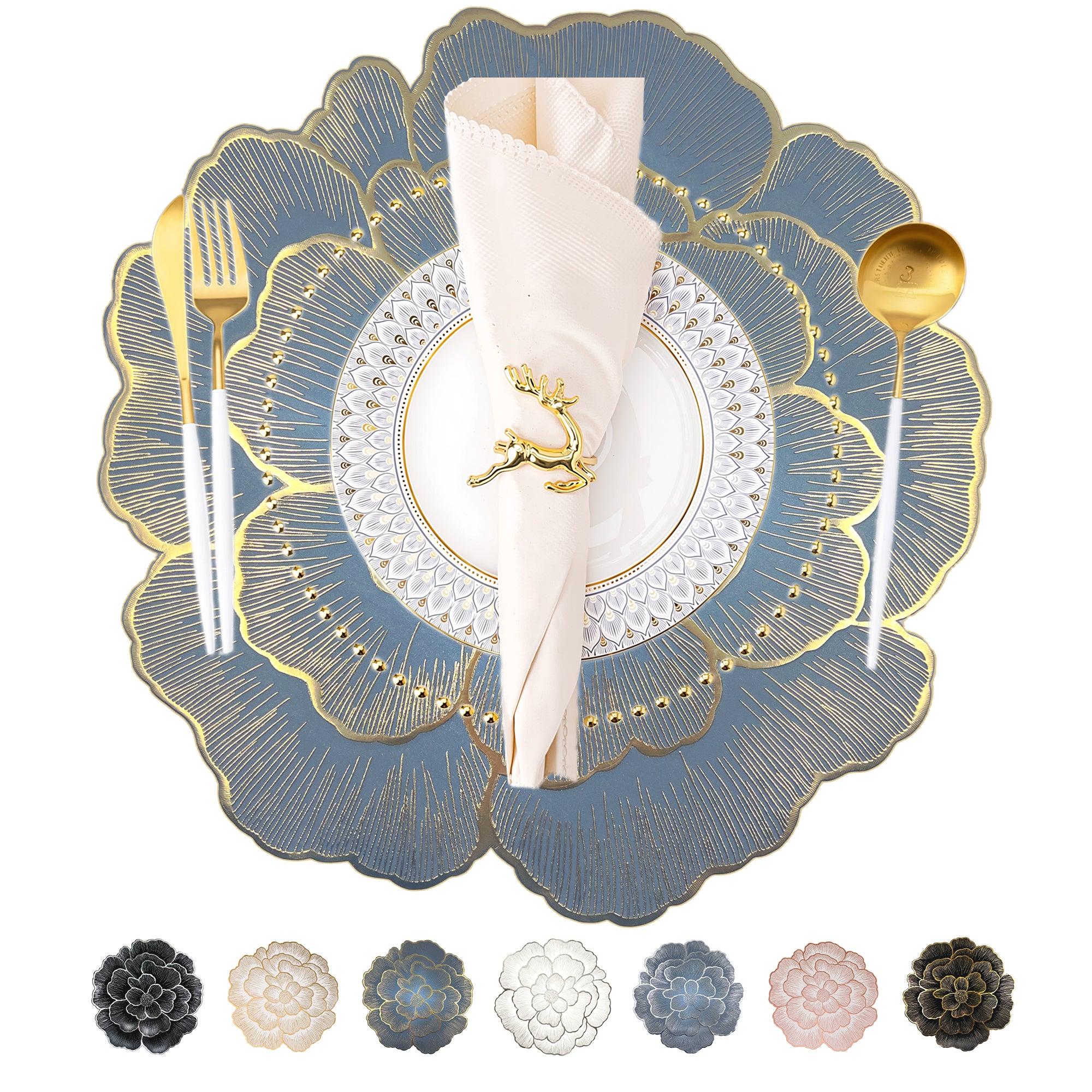 Evlmd Placemats Set of 4， Round Rose Flowers Placemats，15" Heat Resistant Non-Slip Table Mats for Dining, Wedding, Party, Kitchen Decoration