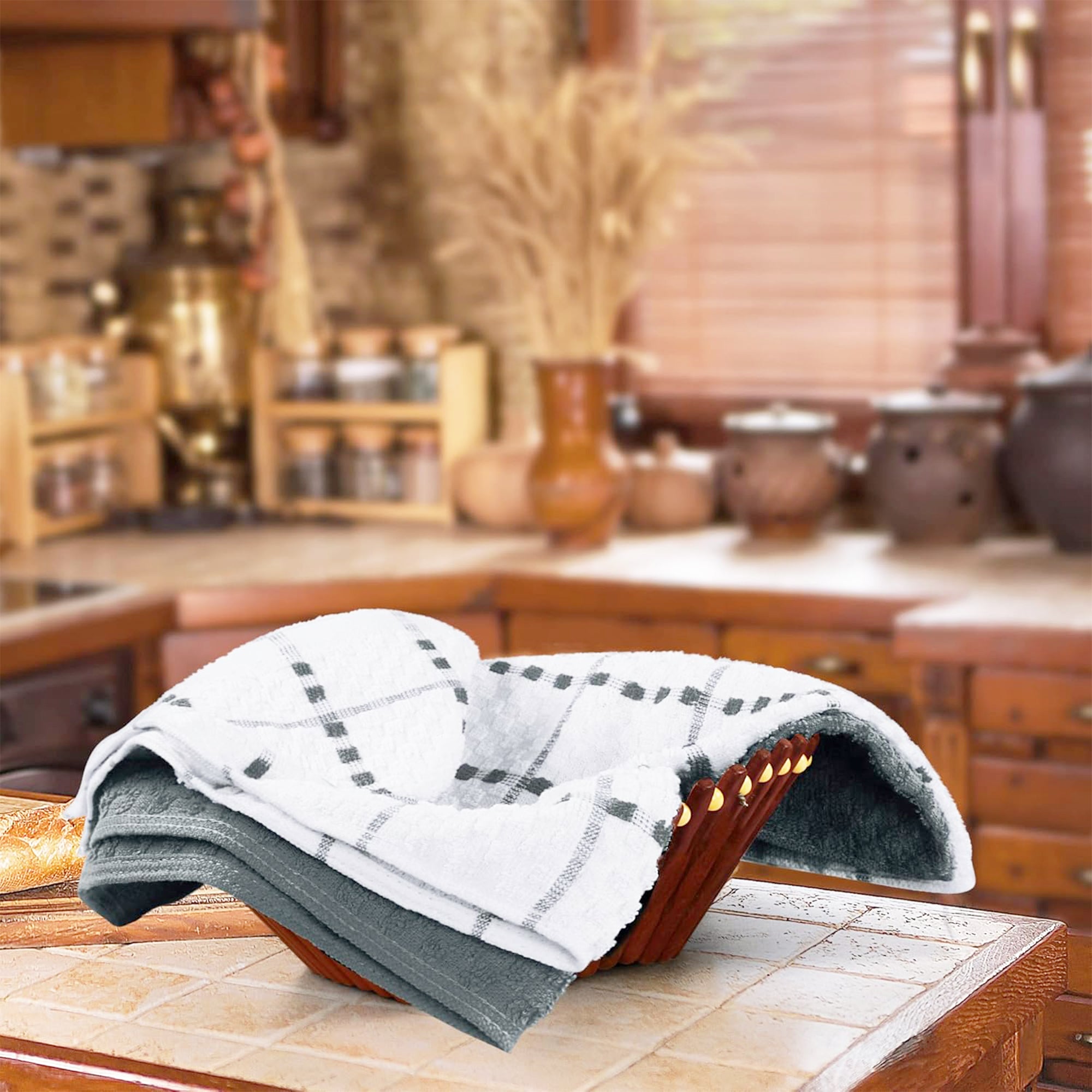 Evlmd Kitchen Towels, 15"x25", Dish Cloth, Spring Dish Towels for Kitchen, Terry Cloth Kitchen Towels, Kitchen Towels Set, Grey Kitchen Towels, Cute Kitchen Towels