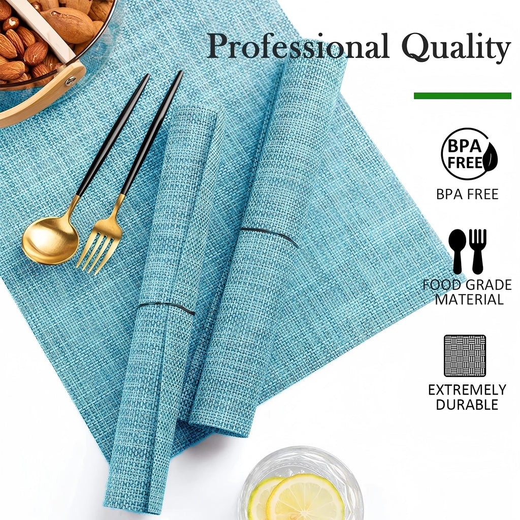 Evlmd Placemats, Vinyl Woven Place Mats for Kitchen Table Indoor/Outdoor, Washable Wipeable Dining Blue Placemats Set of 4, 12x18 Inch