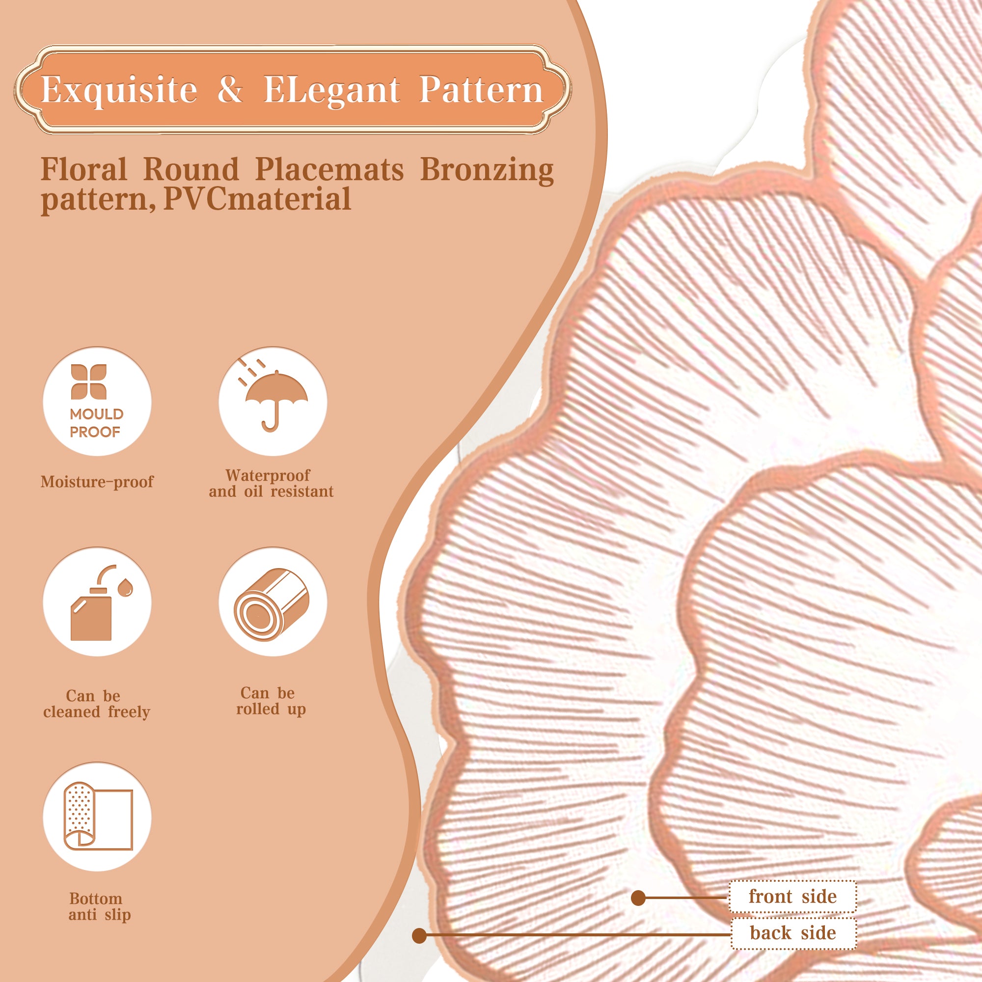 Evlmd Placemats Set of 4， Round Rose Flowers Placemats，15" Heat Resistant Non-Slip Table Mats for Dining, Wedding, Party, Kitchen Decoration