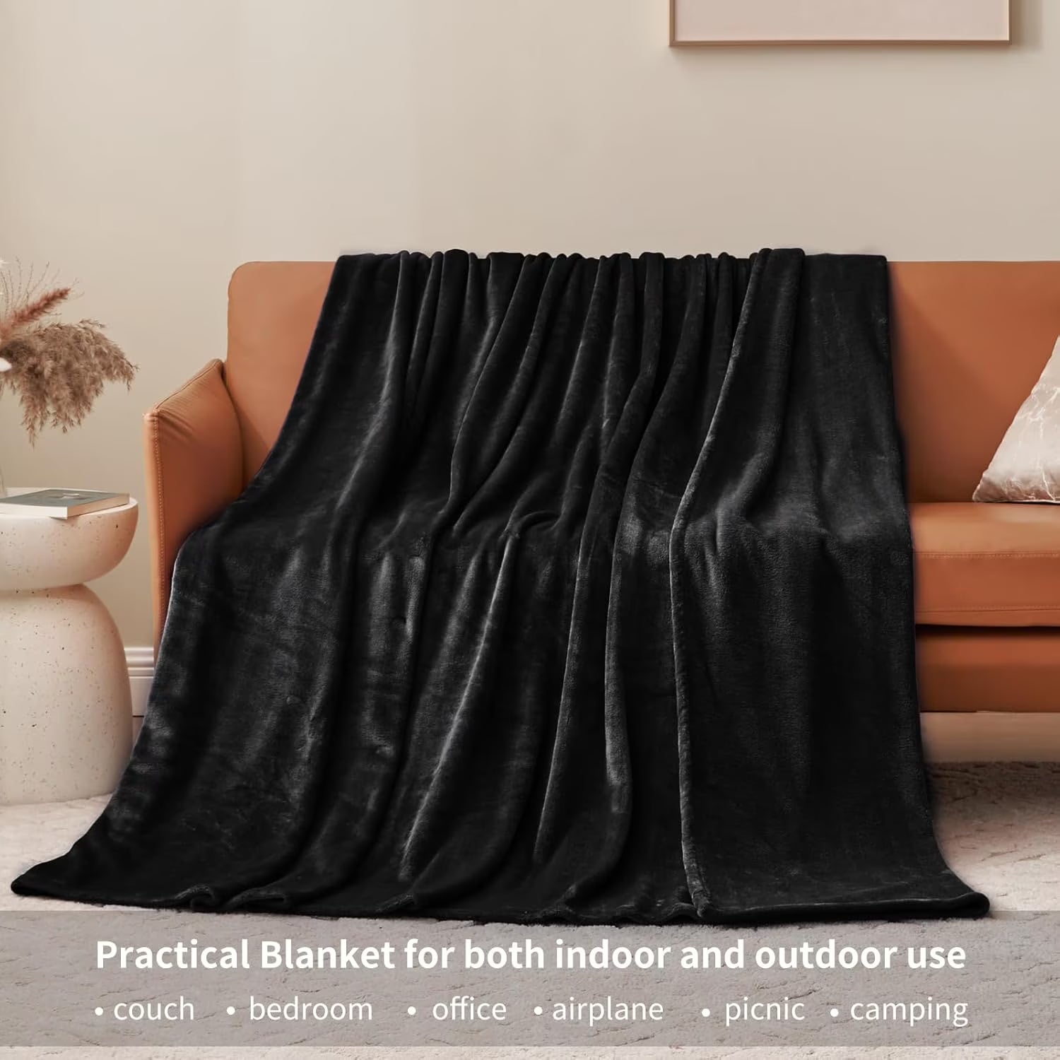 Evlmd Fleece Blanket, Fuzzy & Flannel Thorw Blanket, Throw  Black Blankets for Couch Beds, Lightweight Blanket for Travel Camping