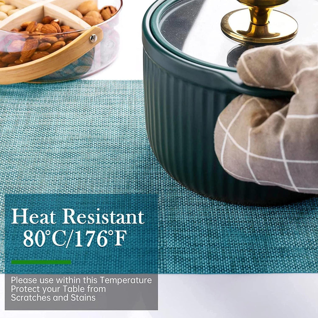 Evlmd Placemats, Vinyl Woven Place Mats for Kitchen Table Indoor/Outdoor, Washable Wipeable Dining Blue Placemats Set of 4, 12x18 Inch