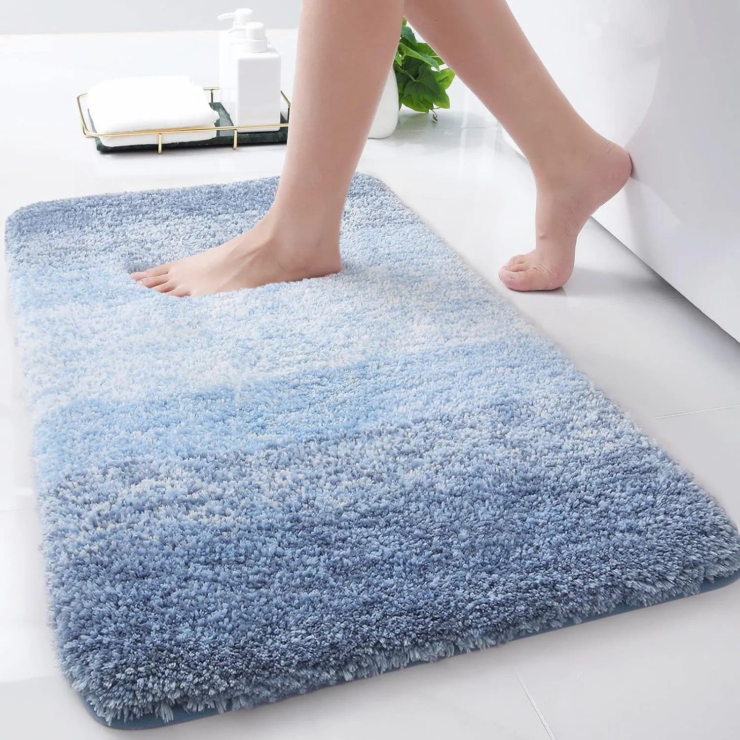 Evlmd Bathroom Rug, Large Bath Rug for Bathroom Floor Non-Slip, Super Elastic Soft Easier to Dry Bath Shower Mat Runner, Machine Washable Bath Mat