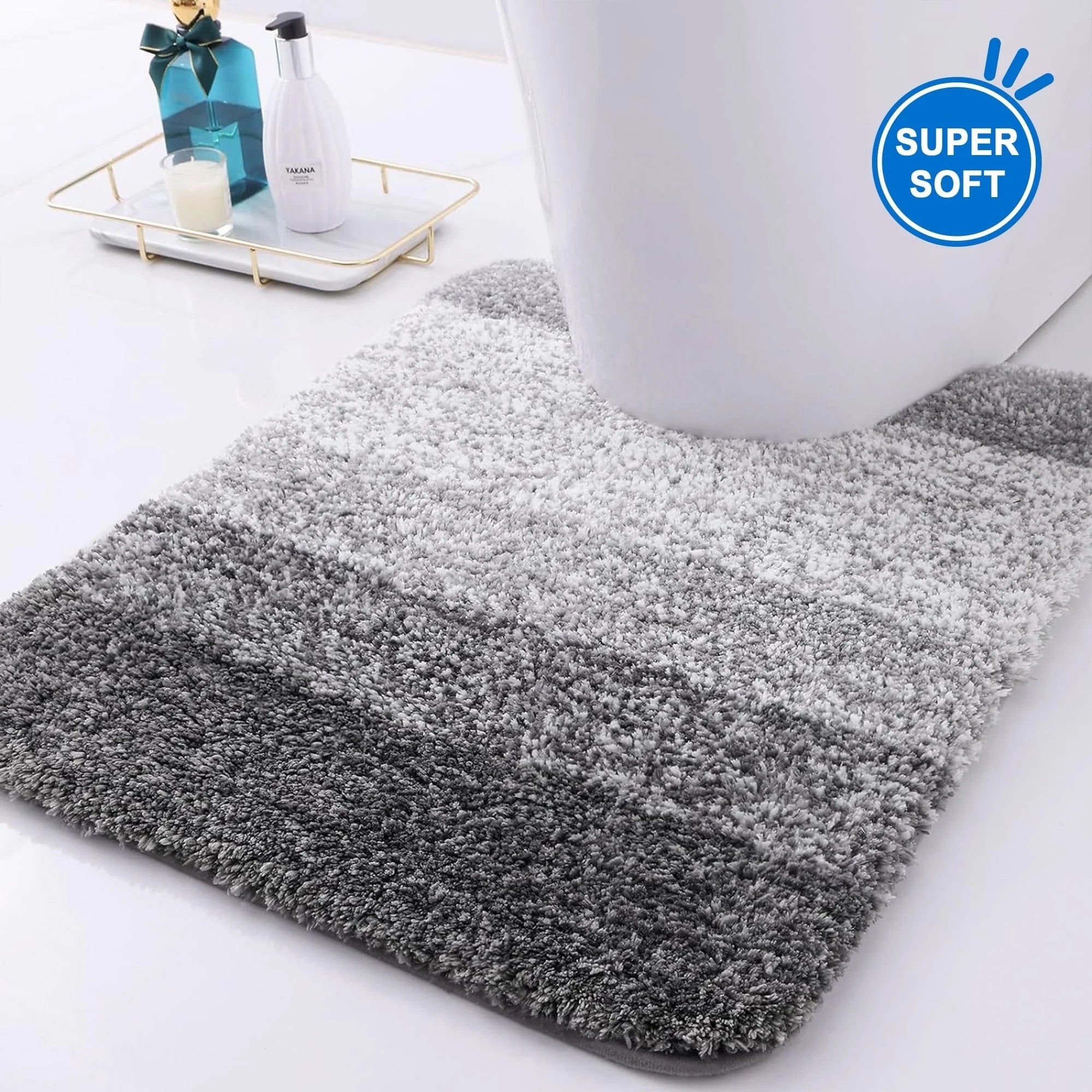 Evlmd Toilet Rugs,Soft and Absorbent Contour Bathroom Mats, Non-Slip