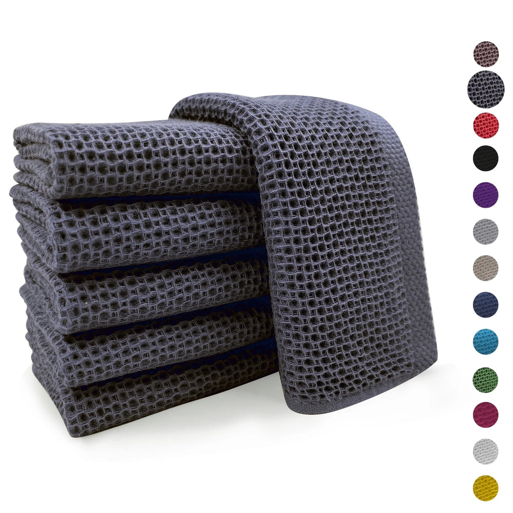 Evlmd Kitchen Towels，6-Pack Dish Towels 100% Cotton Waffle Weave Ultra Soft Absorbent Quick Drying Dish Rags，Dish Cloths， Dishcloths Sets，Tea Dowels for Kitchen，Bar Towels,12x12 Inches, Gray