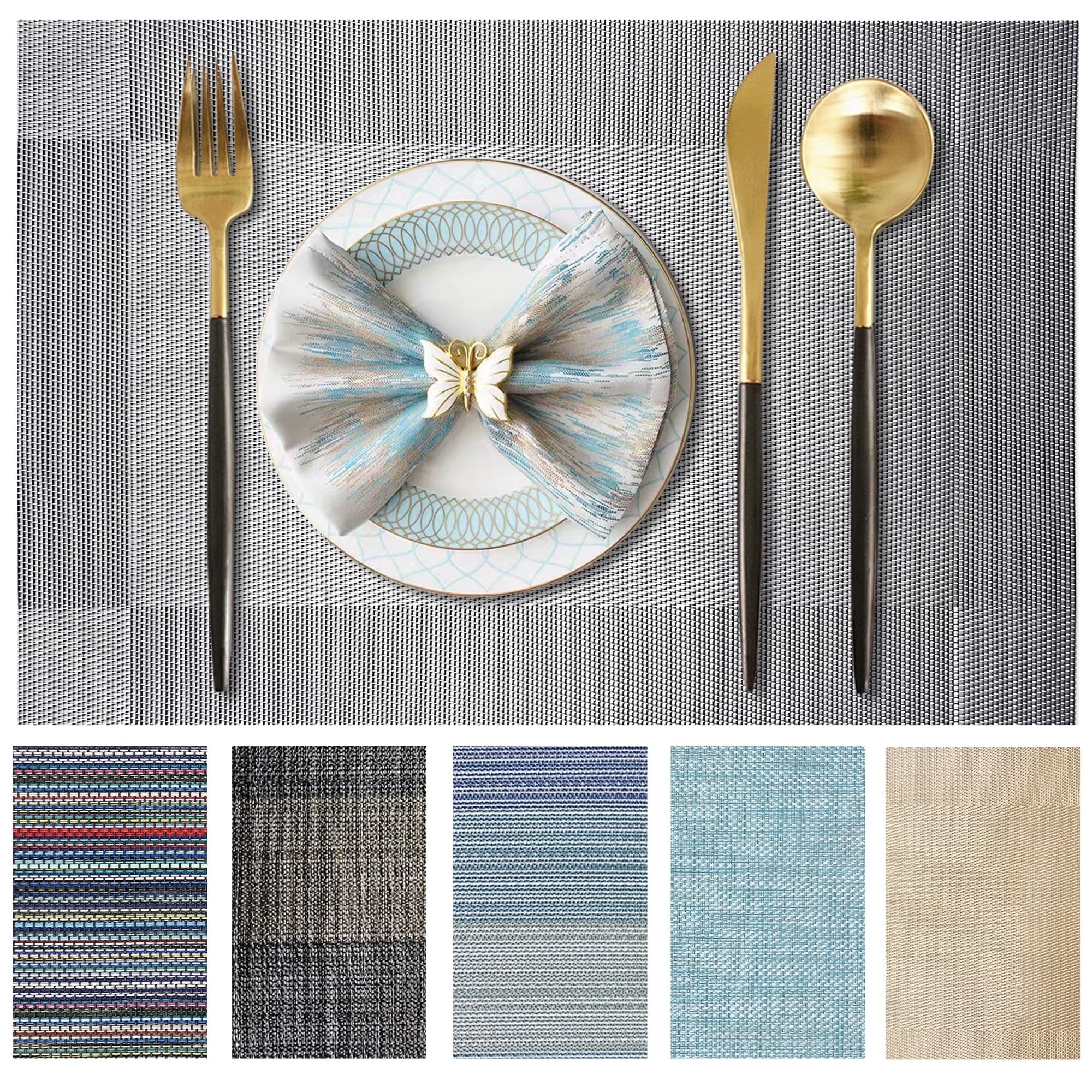 Evlmd Placemats, Vinyl Table Place Mats Washable Wipeable Placemat for Kitchen Dining Table Decoration Indoor Outdoor Placemats Set of 4, 12x18 Inch