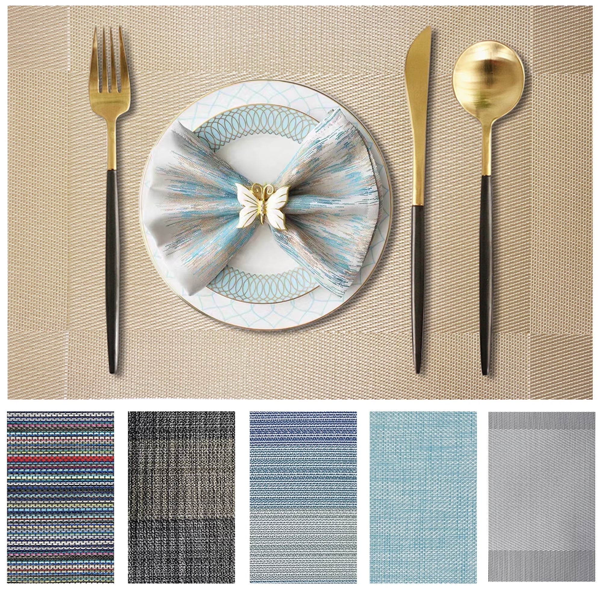 Evlmd Placemats, Vinyl Table Place Mats Washable Wipeable Placemat for Kitchen Dining Table Decoration Indoor Outdoor Placemats Set of 4, 12x18 Inch