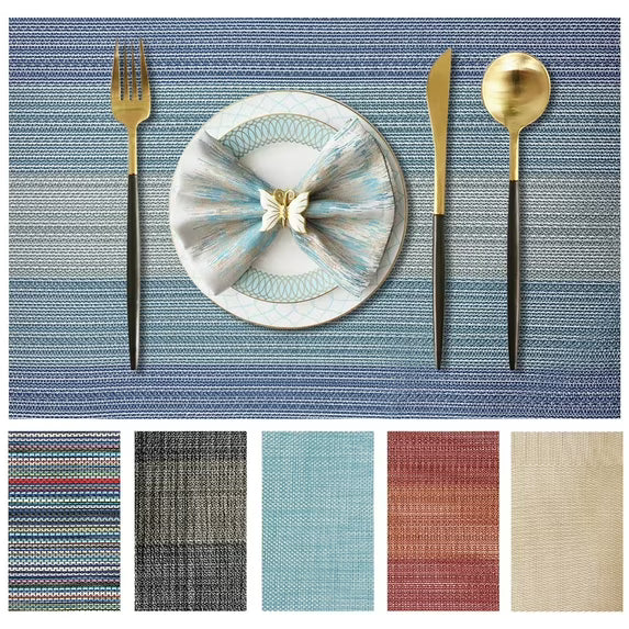 Evlmd Placemats, Vinyl Table Place Mats Washable Wipeable Placemat for Kitchen Dining Table Decoration Indoor Outdoor Placemats Set of 4, 12x18 Inch