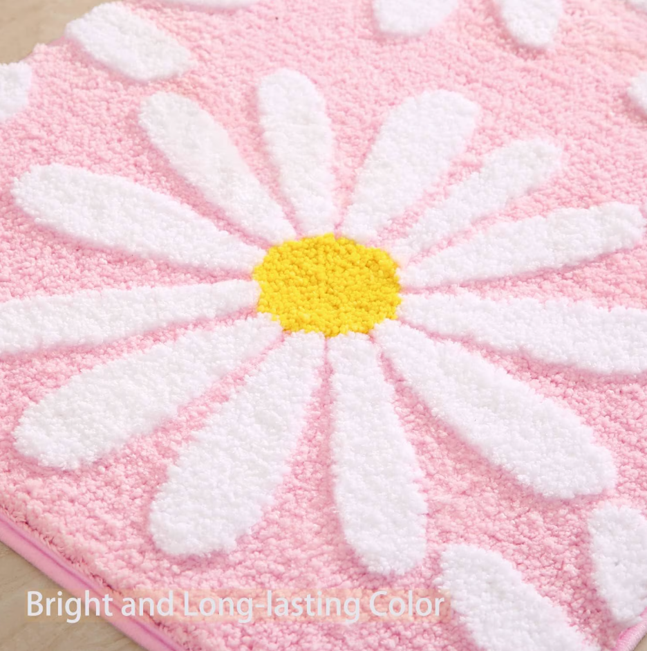 Evlmd Bathroom Rugs Non Slip Washable, Pink Large Bath Mats for Bathroom Floor, Soft Cute Daisy, Shaggy Soft and Absorbent, Thick Plush Shower Bath Rug Runner Decor, 16" X 24"