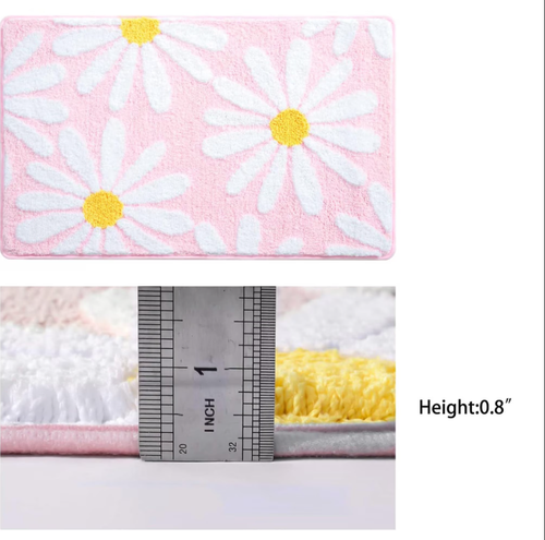 Evlmd Bathroom Rugs Non Slip Washable, Pink Large Bath Mats for Bathroom Floor, Soft Cute Daisy, Shaggy Soft and Absorbent, Thick Plush Shower Bath Rug Runner Decor, 16" X 24"