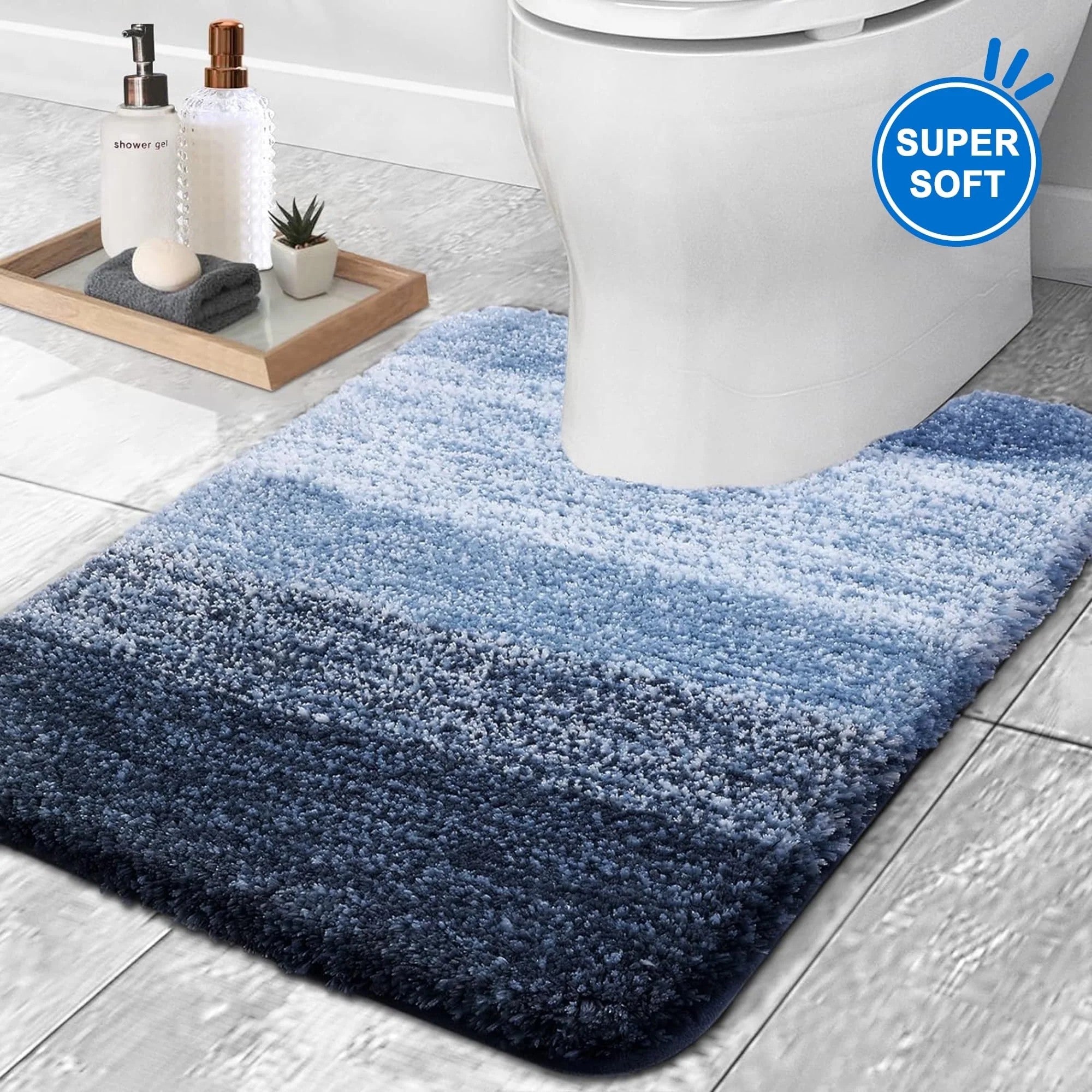 Evlmd Toilet Rugs,Soft and Absorbent Contour Bathroom Mats, Non-Slip