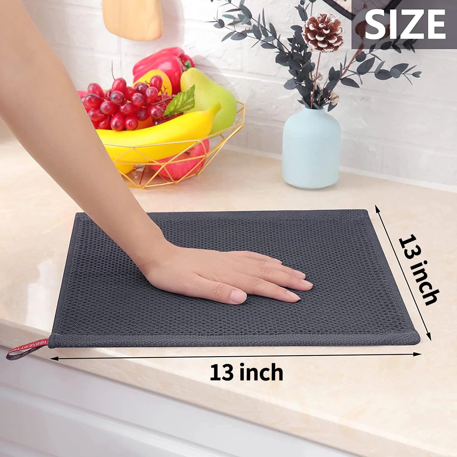 Evlmd Kitchen Towels，6-Pack Dish Towels 100% Cotton Waffle Weave Ultra Soft Absorbent Quick Drying Dish Rags，Dish Cloths， Dishcloths Sets，Tea Dowels for Kitchen，Bar Towels,12x12 Inches, Gray