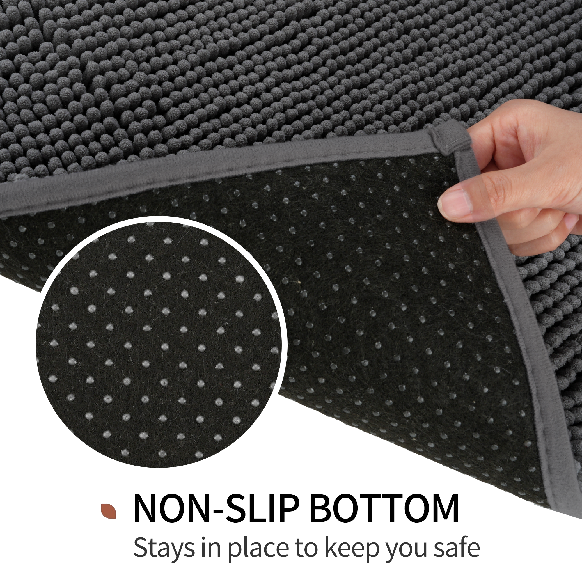 Evlmd Bathroom Rugs, Soft Chenille Non-Slip Bath Rug, Strong Water Absorbent Quick Dry Machine Washable, Shower Mat for Tub & Bathroom Floor