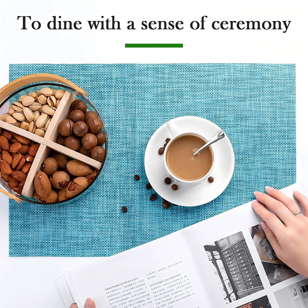 Evlmd Placemats, Vinyl Woven Place Mats for Kitchen Table Indoor/Outdoor, Washable Wipeable Dining Blue Placemats Set of 4, 12x18 Inch