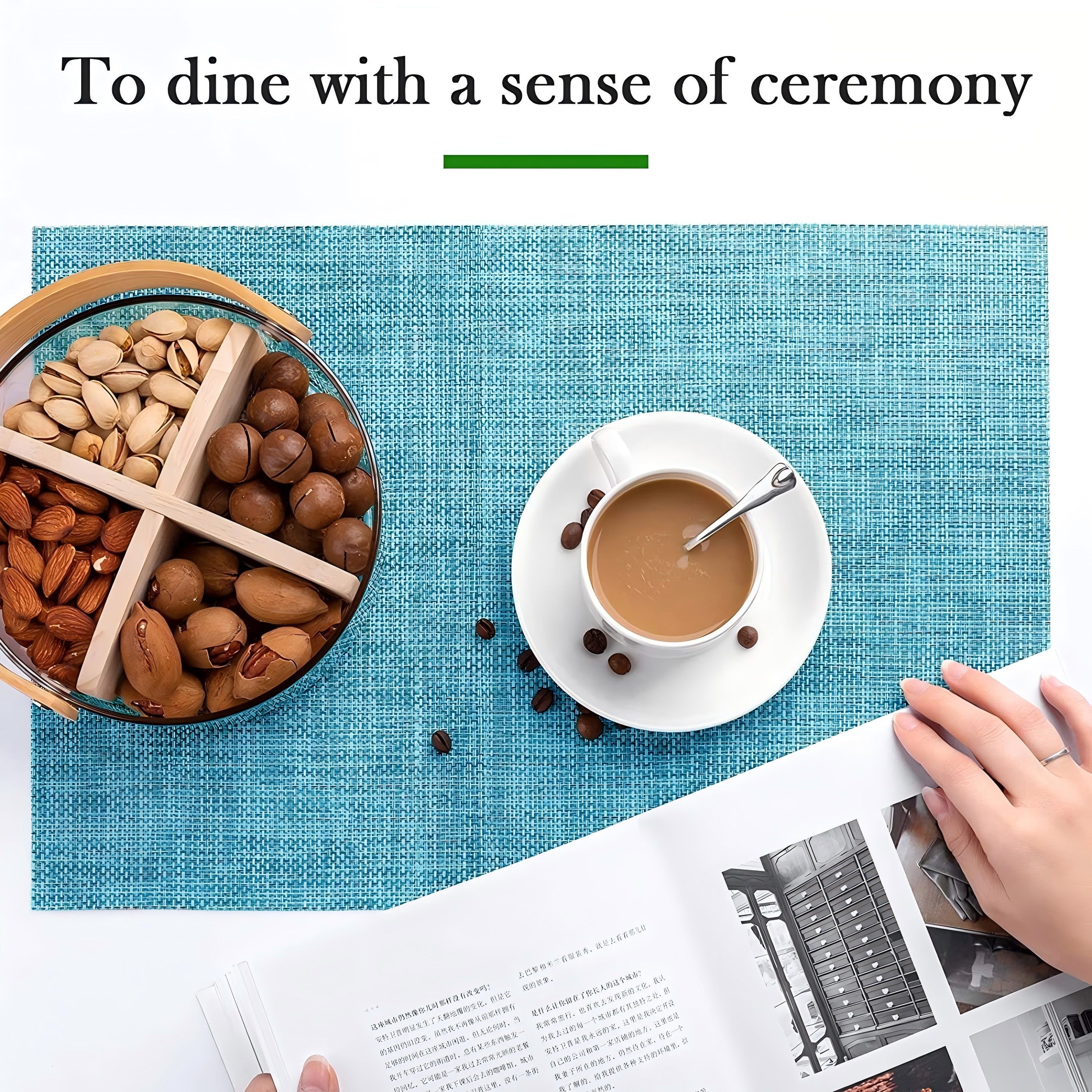 Evlmd Placemats, Vinyl Woven Place Mats for Kitchen Table Indoor/Outdoor, Washable Wipeable Dining Blue Placemats Set of 4, 12x18 Inch