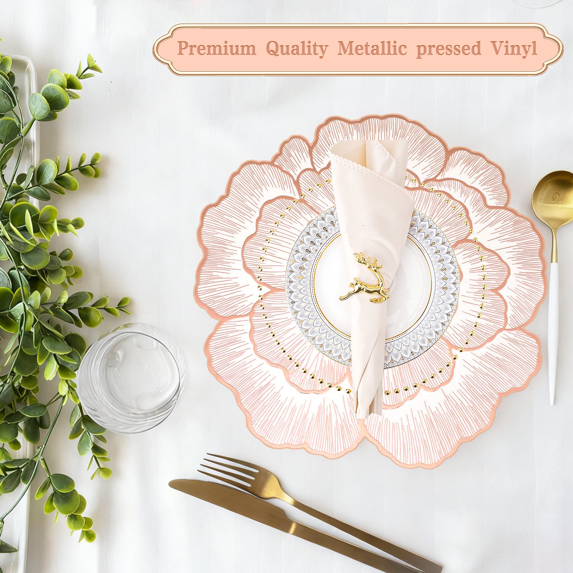Evlmd Placemats Set of 4， Round Rose Flowers Placemats，15" Heat Resistant Non-Slip Table Mats for Dining, Wedding, Party, Kitchen Decoration