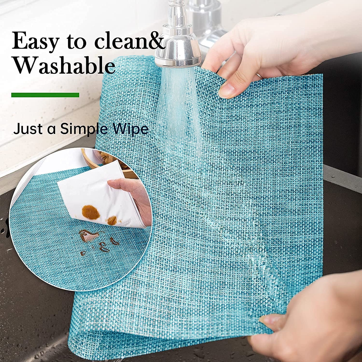 Evlmd Placemats, Vinyl Woven Place Mats for Kitchen Table Indoor/Outdoor, Washable Wipeable Dining Blue Placemats Set of 4, 12x18 Inch